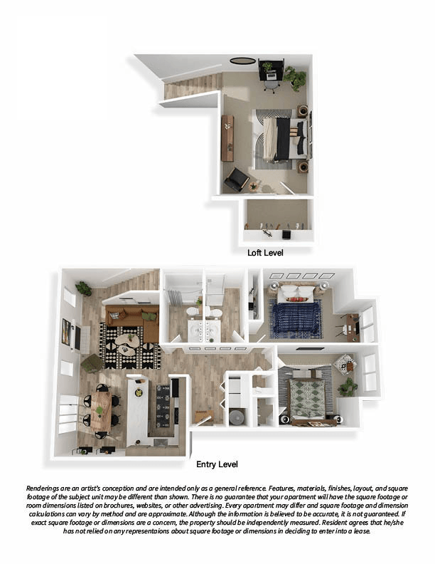 Floor plan for 2 beds, 2 baths, 1230 sqft